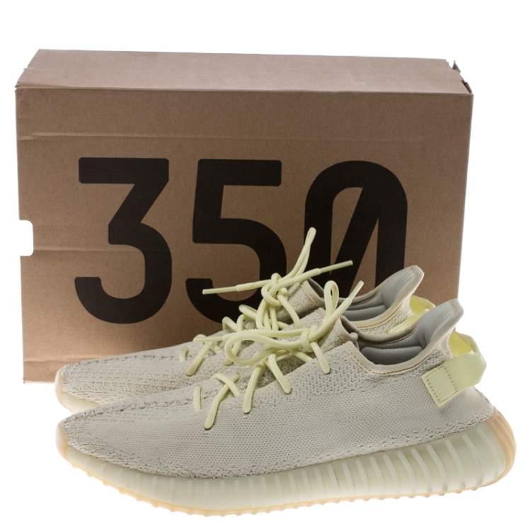 Pre Owned Yeezy x Adidas Yellow Cotton Knit Boost 350 V2 Sneakers Size 46