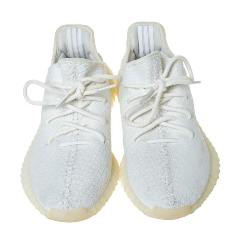 مملوكة مسبقًا Yeezy x Adidas White Cotton Knit Boost 350 V2 Sneakers Size 42