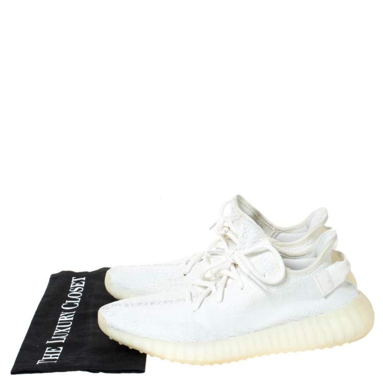 مملوكة مسبقًا Yeezy x Adidas White Cotton Knit Boost 350 V2 Sneakers Size 42