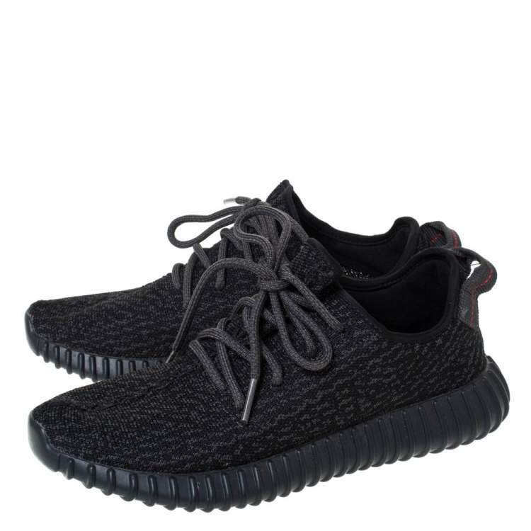 Pre Owned Yeezy x Adidas Black Cotton Knit Pirate Black Boost 350 Sneakers Size 42