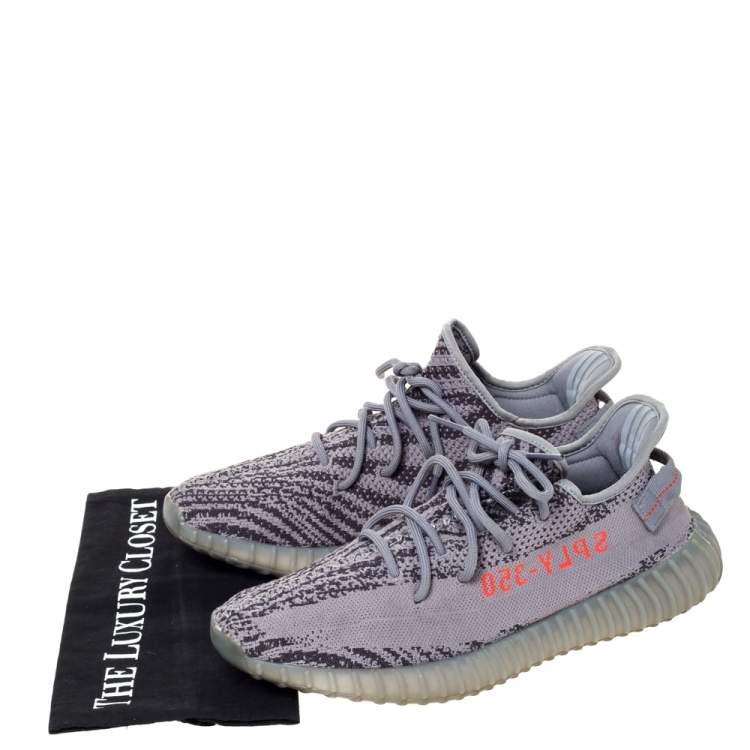 Pre Owned Yeezy x Adidas Grey Cotton Knit Boost 350 V2 Beluga Sneakers Size 45.5