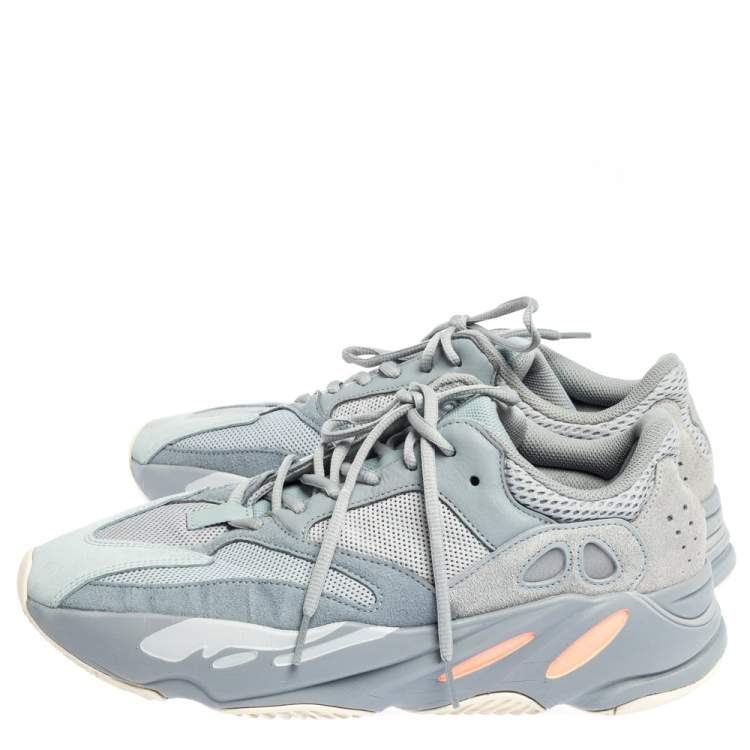 Pre Owned Yeezy x Adidas Grey Cotton Knit And Suede Boost 700 V2 Sneakers Size 45.5