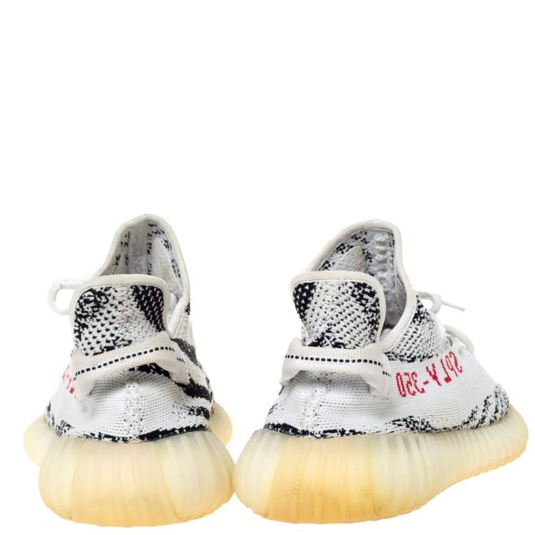 Pre Owned Yeezy x Adidas White/Black Cotton Knit Boost 350 V2 Zebra Sneakers Size 44
