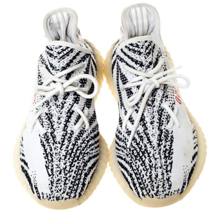 Pre Owned Yeezy x Adidas White/Black Cotton Knit Boost 350 V2 Zebra Sneakers Size 44