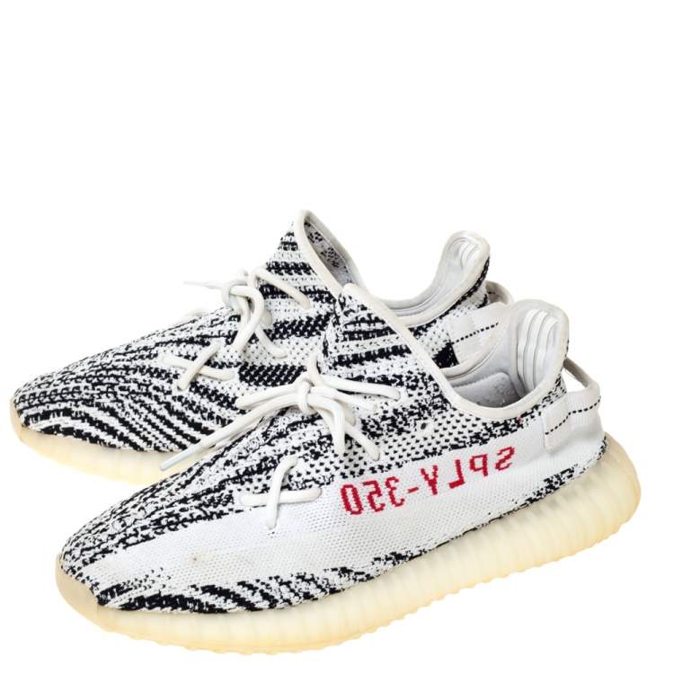 Pre Owned Yeezy x Adidas White/Black Cotton Knit Boost 350 V2 Zebra Sneakers Size 44