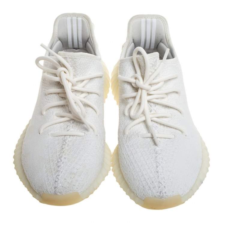 Pre Owned Yeezy x Adidas White Cotton Knit Boost 350 V2 'Cream White' Sneakers Size 41.5