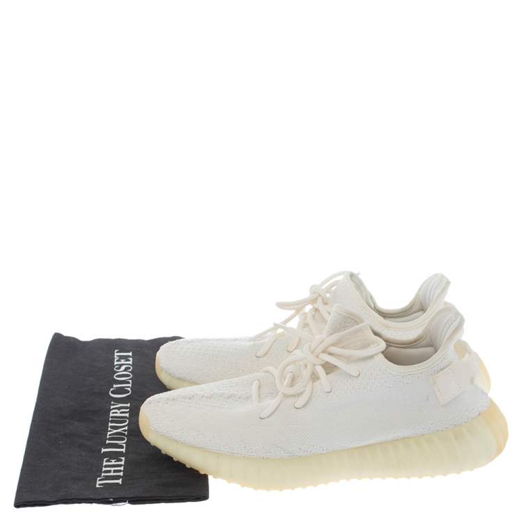 Pre Owned Yeezy x Adidas White Cotton Knit Boost 350 V2 Sneakers Size 42
