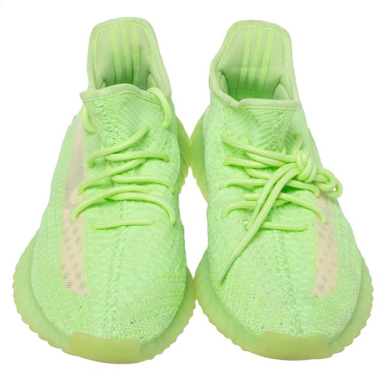 Pre Owned Yeezy x Adidas Green Cotton Knit Boost 350 V2 Gid Kids Glow in the Dark Sneakers Size 43.5