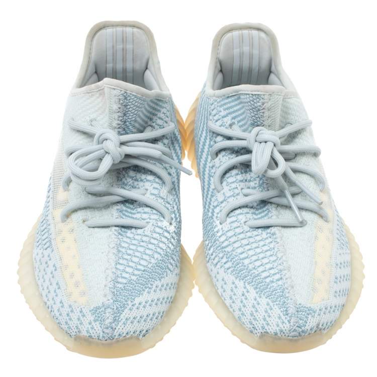 Pre Owned Yeezy x Adidas Blue/White Cotton Knit Cloud White Boost 350 V2 Non Reflective Sneakers Size 41.5