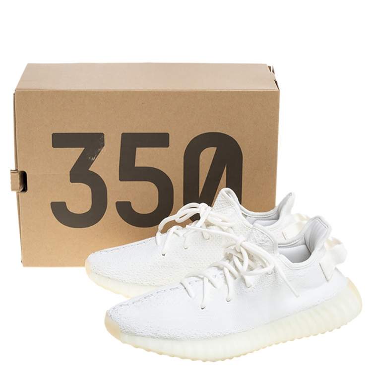 Pre Owned Yeezy x Adidas Cream Cotton Knit Boost 350 V2 Triple White Sneakers Size 41 1/3