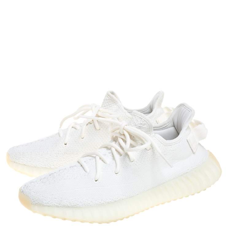 Pre Owned Yeezy x Adidas Cream Cotton Knit Boost 350 V2 Triple White Sneakers Size 41 1/3