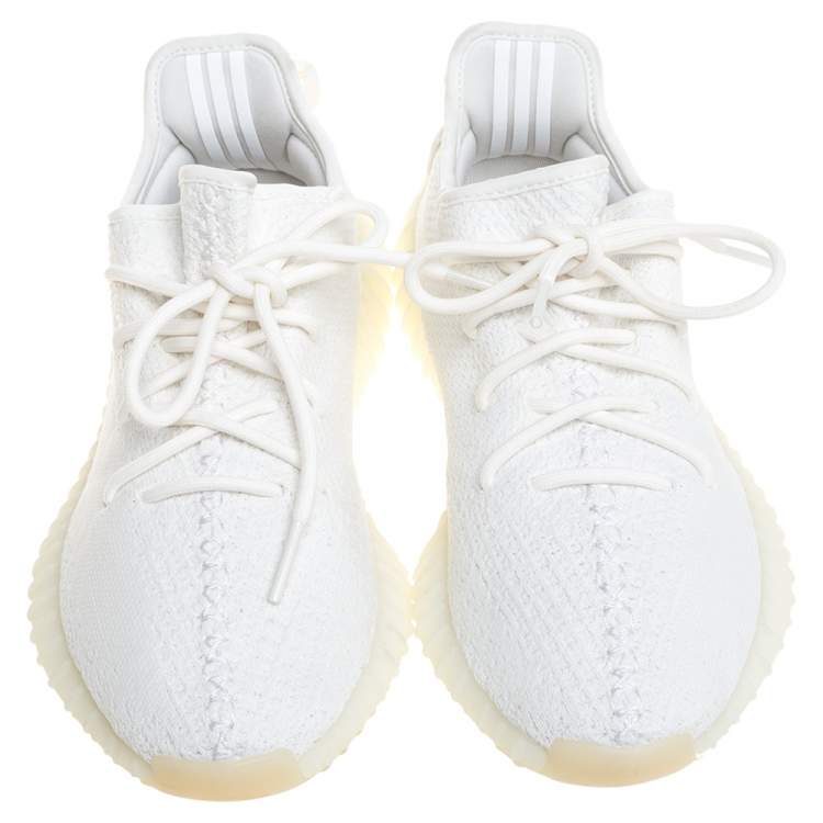 Pre Owned Yeezy x Adidas Cream Cotton Knit Boost 350 V2 Triple White Sneakers Size 41 1/3