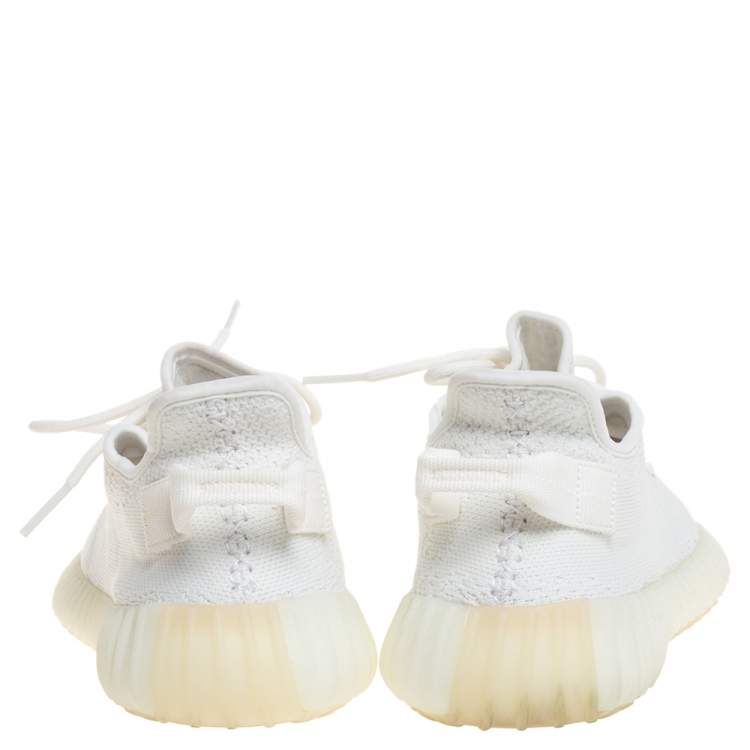 Pre Owned Yeezy x Adidas Cream Cotton Knit Boost 350 V2 Triple White Sneakers Size 41 1/3
