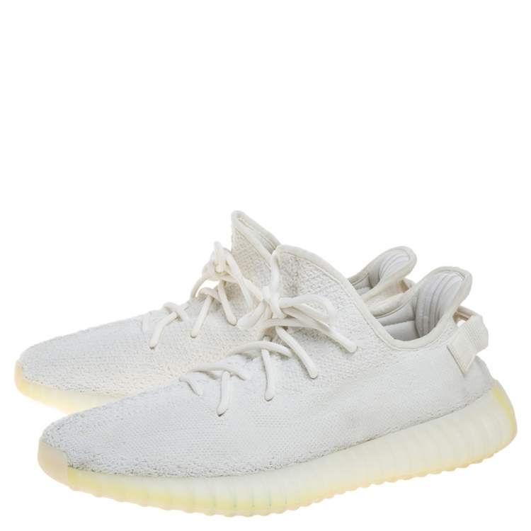 Pre Owned Yeezy x Adidas White Cotton Knit Boost 350 V2 Sneakers Size 45 1/3
