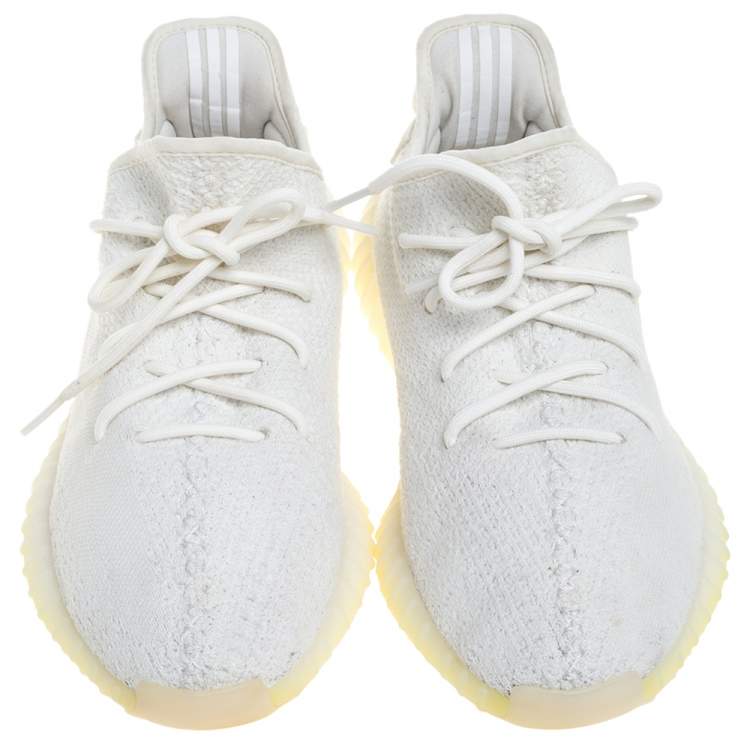 Pre Owned Yeezy x Adidas White Cotton Knit Boost 350 V2 Sneakers Size 45 1/3