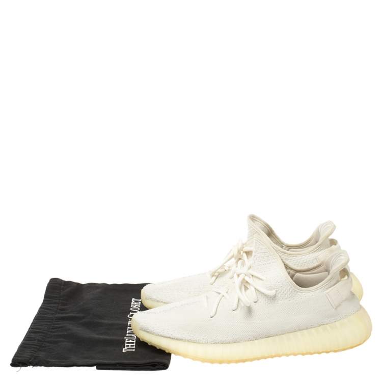 Pre Owned Yeezy x Adidas White Cotton Knit Fabric Boost 350 V2 Triple Sneakers Size EU 45 1/3 (US 11/UK 10.5)