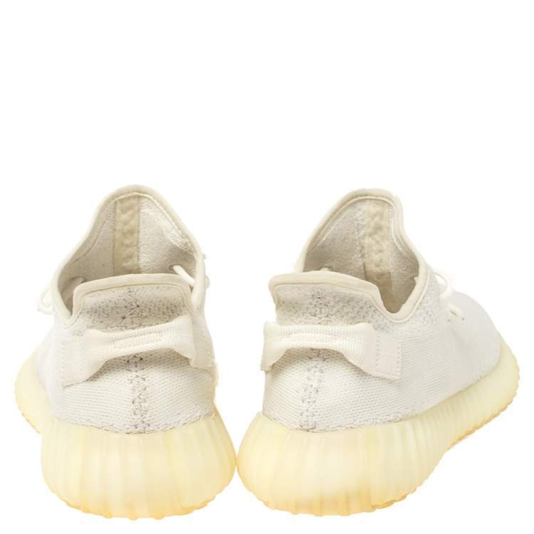 Pre Owned Yeezy x Adidas White Cotton Knit Fabric Boost 350 V2 Triple Sneakers Size EU 45 1/3 (US 11/UK 10.5)