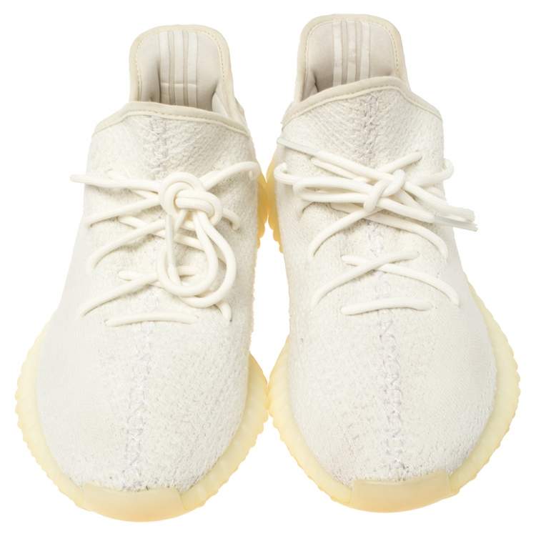Pre Owned Yeezy x Adidas White Cotton Knit Fabric Boost 350 V2 Triple Sneakers Size EU 45 1/3 (US 11/UK 10.5)