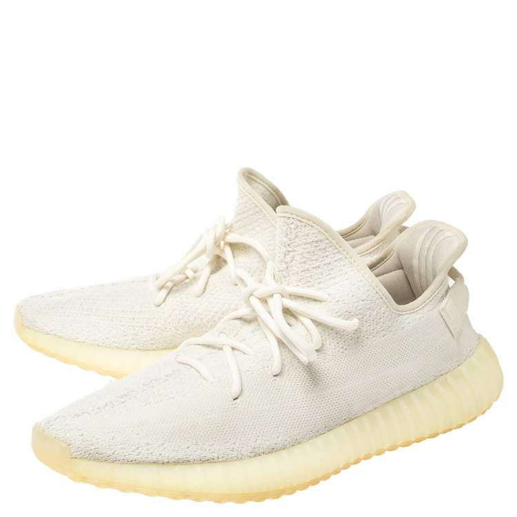 Pre Owned Yeezy x Adidas White Cotton Knit Fabric Boost 350 V2 Triple Sneakers Size EU 45 1/3 (US 11/UK 10.5)