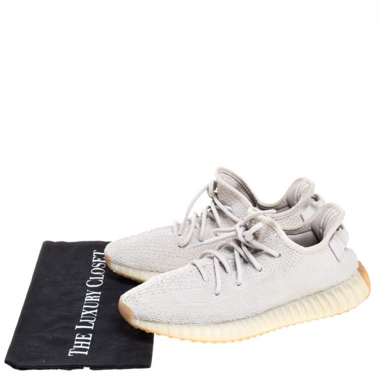 Pre Owned Yeezy x Adidas Sesame Cotton Knit Boost 350 V2 Sneakers Size 41.5