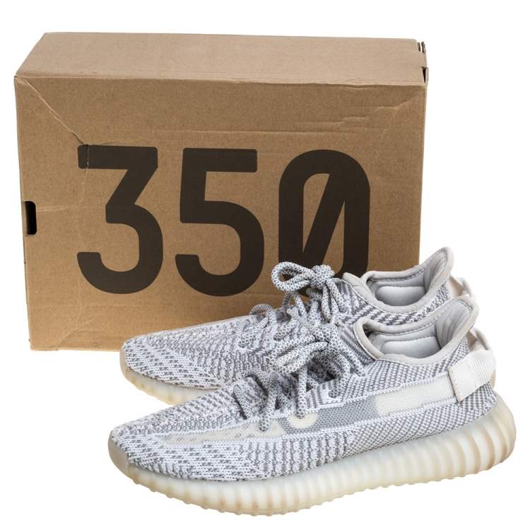 مملوكة مسبقًا Yeezy x Adidas Grey/White Cotton Knit Boost 350 V2 Static Non-Reflective Sneakers Size 38 2/3