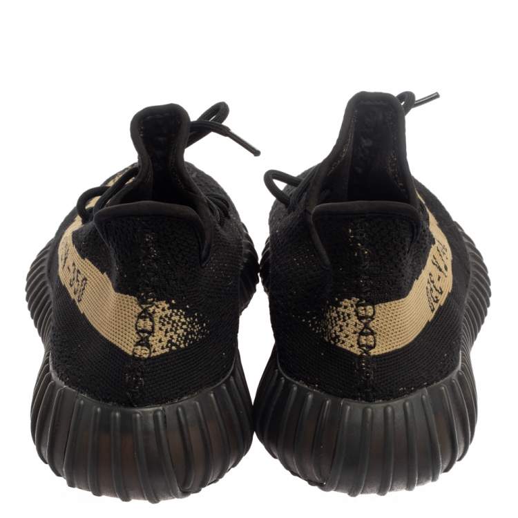 Pre Owned Yeezy x Adidas Black/Green Cotton Knit Boost 350 V2 Core Sneakers Size 46