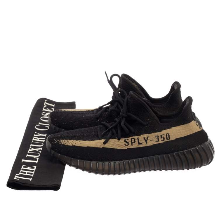 Pre Owned Yeezy x Adidas Black/Green Cotton Knit Boost 350 V2 Core Sneakers Size 46