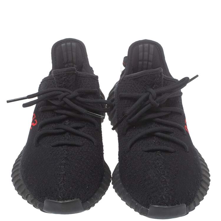Pre Owned Adidas Yeezy Black/Red Knit Fabric Boost 350 V2 Low Top Sneakers Size 40.5