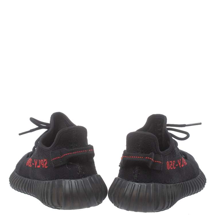 Pre Owned Adidas Yeezy Black/Red Knit Fabric Boost 350 V2 Low Top Sneakers Size 40.5