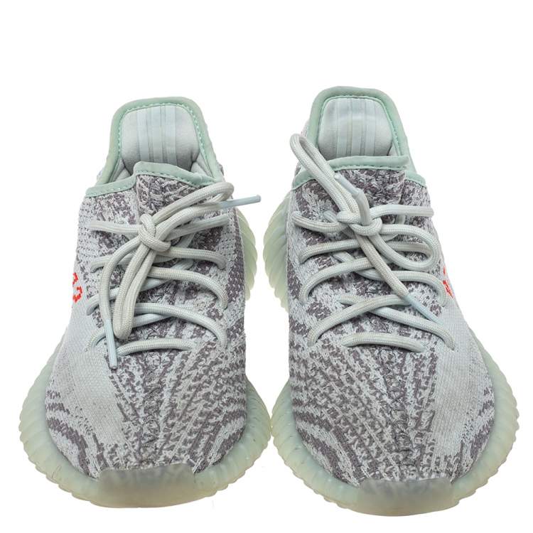 Pre Owned Yeezy x adidas Blue/Grey Knit Fabric Boost 350 V2 2.0 Sneakers Size 38