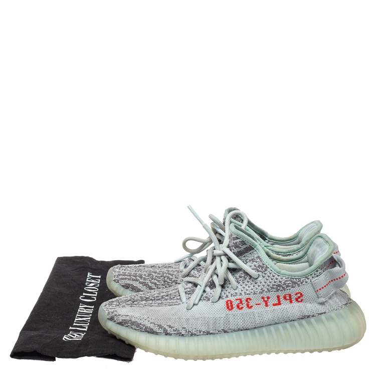 Pre Owned Yeezy x adidas Blue/Grey Knit Fabric Boost 350 V2 2.0 Sneakers Size 38