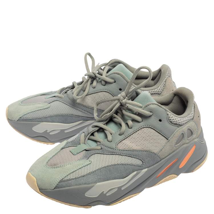 Pre Owned Yeezy x adidas Grey/Blue Mesh And Suede Leather Boost 700 V2 Inertia Sneakers Size 44