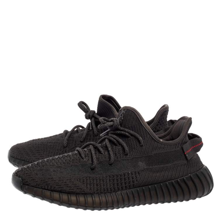 Pre Owned Yeezy x Adidas Black Knit Fabric Boost 350 V2 Sneakers Size 46