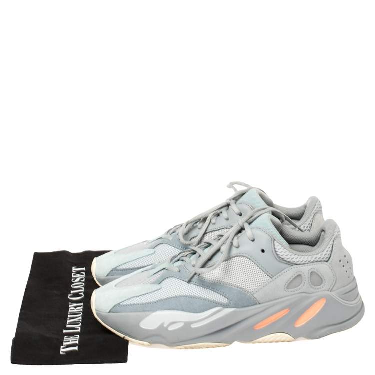 Pre Owned Yeezy x adidas Grey/Blue Mesh And Suede Boost 700 V2 Inertia Sneakers Size 44