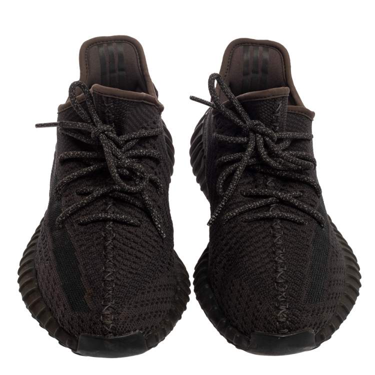 Pre Owned  Yeezy Black Knit Fabric Boost 350 V2 Static Non Reflective Sneakers Size 42