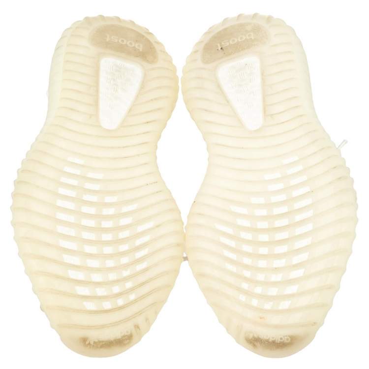 Pre Owned Yeezy x adidas Cream Cotton Knit Fabric Boost 350 V2 Triple White Sneakers Size 40