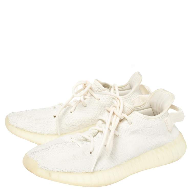 Pre Owned Yeezy x adidas Cream Cotton Knit Fabric Boost 350 V2 Triple White Sneakers Size 40