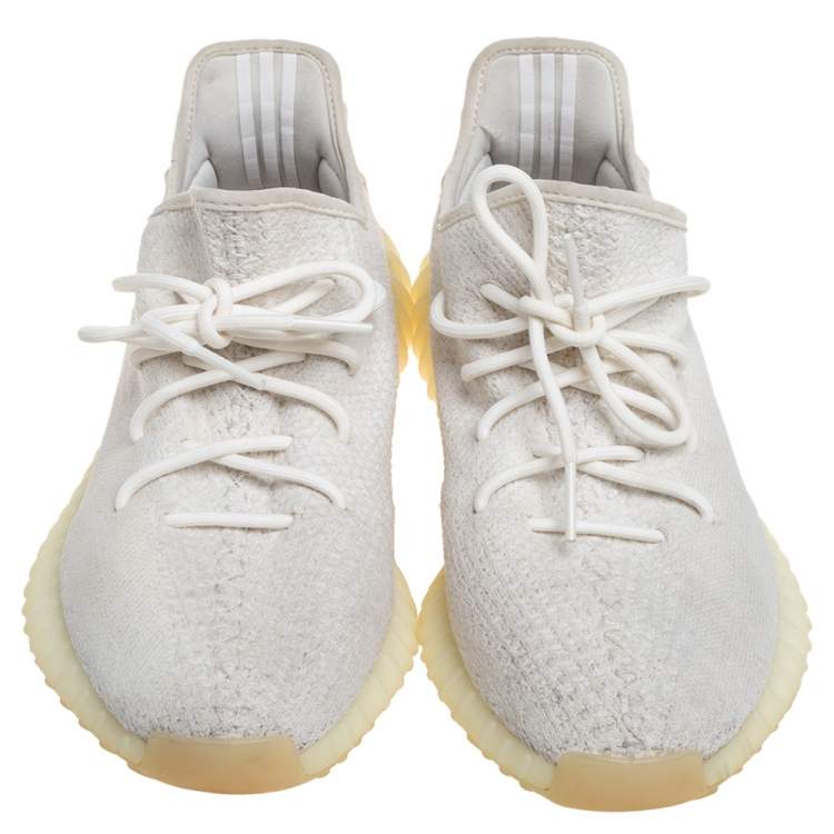 Pre Owned Yeezy x adidas Cream Cotton Knit Boost 350 V2 Triple White Sneakers Size 44