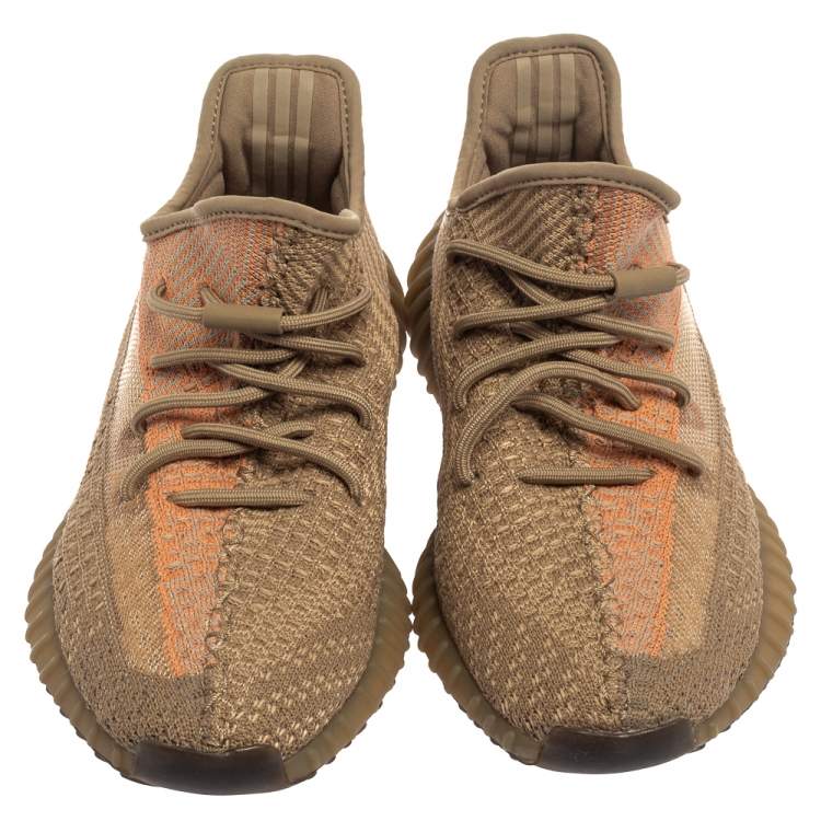 Pre Owned Yeezy x adidas Brown Knit Fabric Boost 350 V2 Sand Taupe Sneakers Size 41 1/3