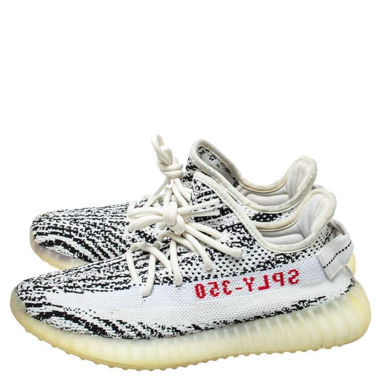 Pre Owned Yeezy x Adidas White/Black Cotton Knit Yeezy Boost 350 V2 Zebra Sneakers Size 39