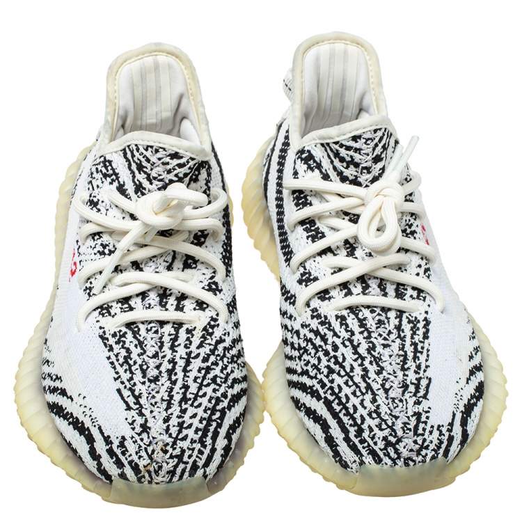 Pre Owned Yeezy x Adidas White/Black Cotton Knit Yeezy Boost 350 V2 Zebra Sneakers Size 39