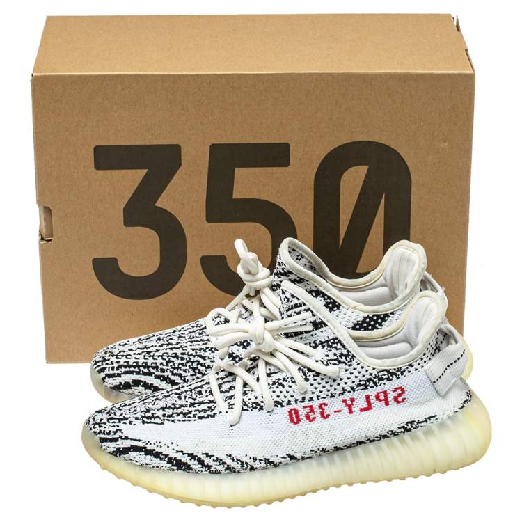 Pre Owned Yeezy x Adidas White/Black Cotton Knit Yeezy Boost 350 V2 Zebra Sneakers Size 39