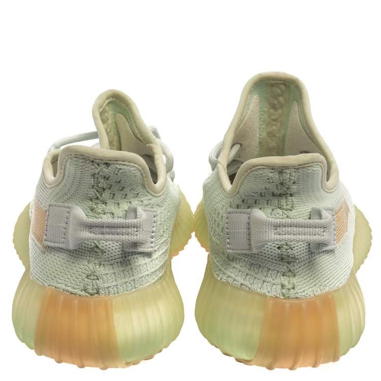 Pre Owned Yeezy x Adidas Light Green Knit Fabric Boost 350 V2 Hyperspace Sneakers Size 39 1/3