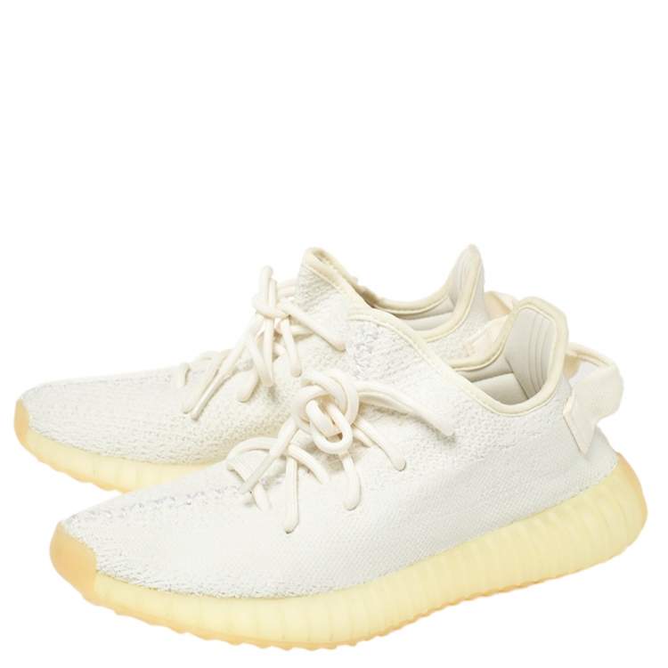 Pre Owned Yeezy x Adidas Cotton Knit Boost 350 V2 Triple White Sneakers Size 40
