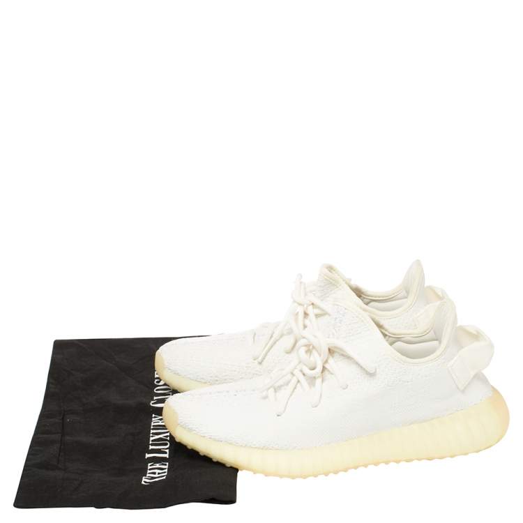 Pre Owned Yeezy x Adidas Cotton Knit Boost 350 V2 Triple White Sneakers Size 40