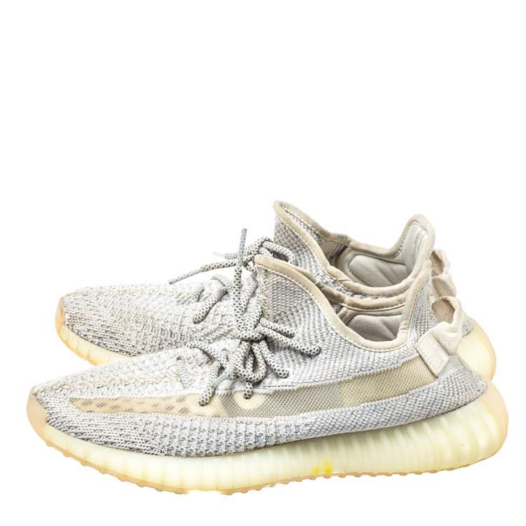 Pre Owned Yeezy x adidas White Knit Fabric Boost 350 V2 Yeshaya Sneakers Size 44 2/3