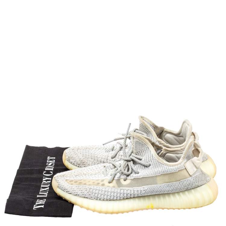 Pre Owned Yeezy x adidas White Knit Fabric Boost 350 V2 Yeshaya Sneakers Size 44 2/3