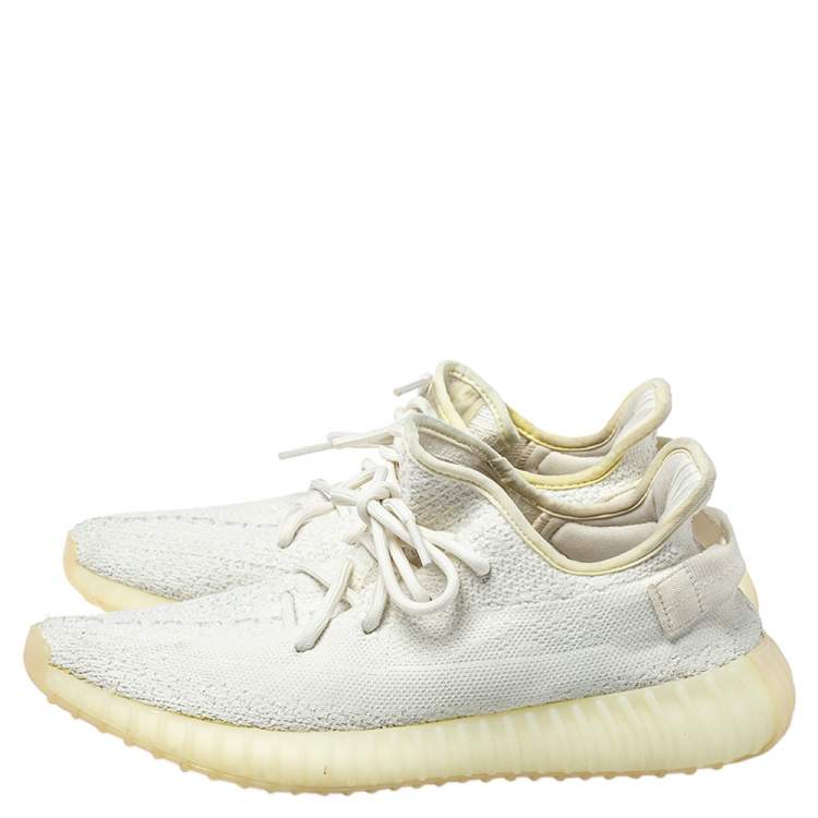 Pre Owned Adidas Yeezy White Knit Fabric 350 V2 Butter Sneakers Size 43.5