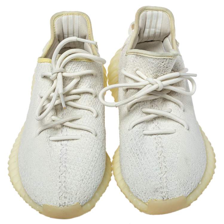Pre Owned Adidas Yeezy White Knit Fabric 350 V2 Butter Sneakers Size 43.5