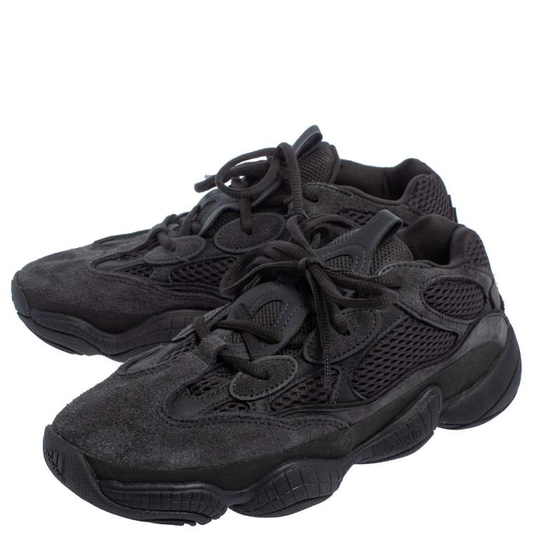 Pre Owned Yeezy x Adidas Utility Black Suede And Mesh Boost 500 Sneakers Size 39 1/3